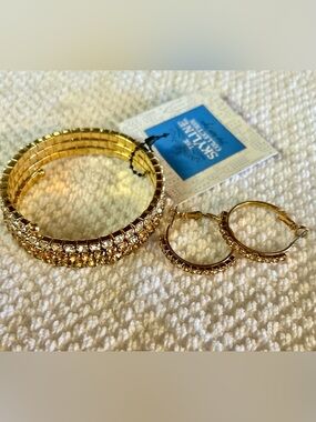 The Sak Gold Crystal Stretch Bangle and Hoop Earring Set